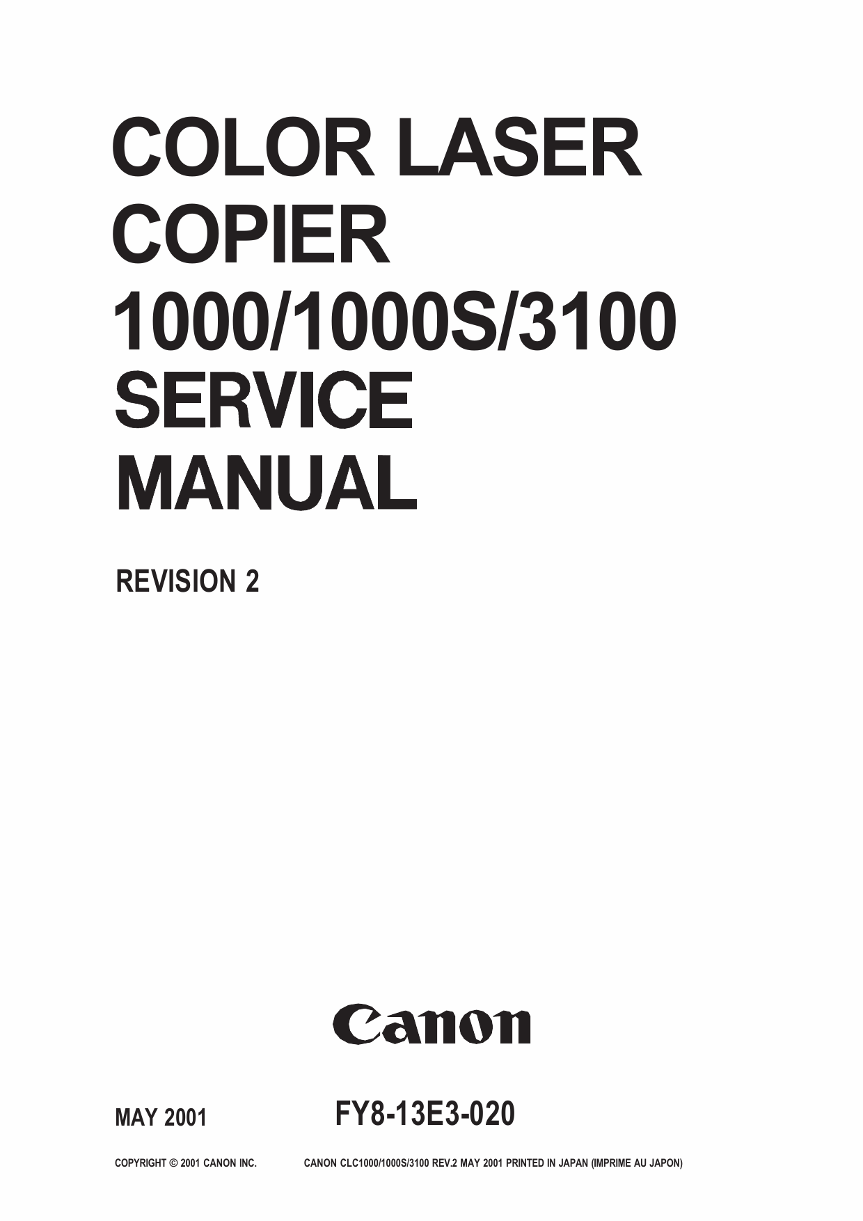 Canon ColorLaserCopier CLC-1000 1000S 3100 Parts and Service Manual-1